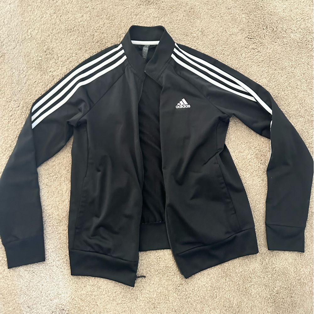 Adidas Men's Black Jacket with White Stripes